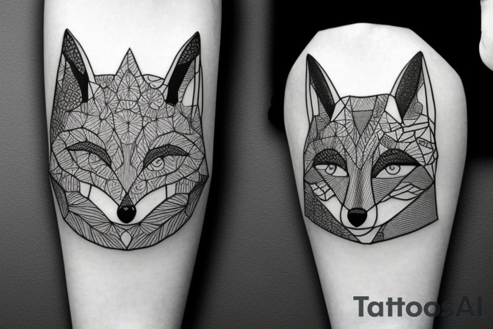 a fox in a forest with mountains tattoo idea