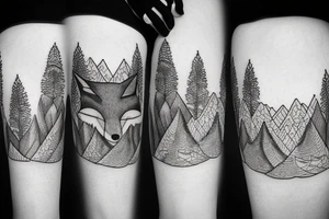 a fox in a forest with mountains tattoo idea