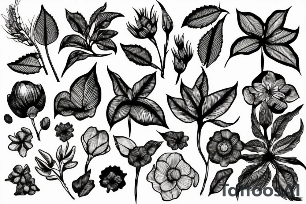Detailed Hand Drawn Ink Black And White Vector Illustration Set Of Cotton Plant And Flowers Sketch tattoo idea