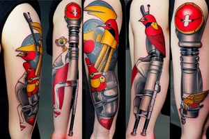 Arm sleeve, cross made 

out of crutches with bridge, red cardinal , rubber duck, honey bee , little red tractor, batman symbol tattoo idea