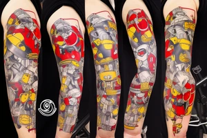 Arm sleeve, cross made 

out of crutches with bridge, red cardinal , rubber duck, honey bee , little red tractor, batman symbol tattoo idea