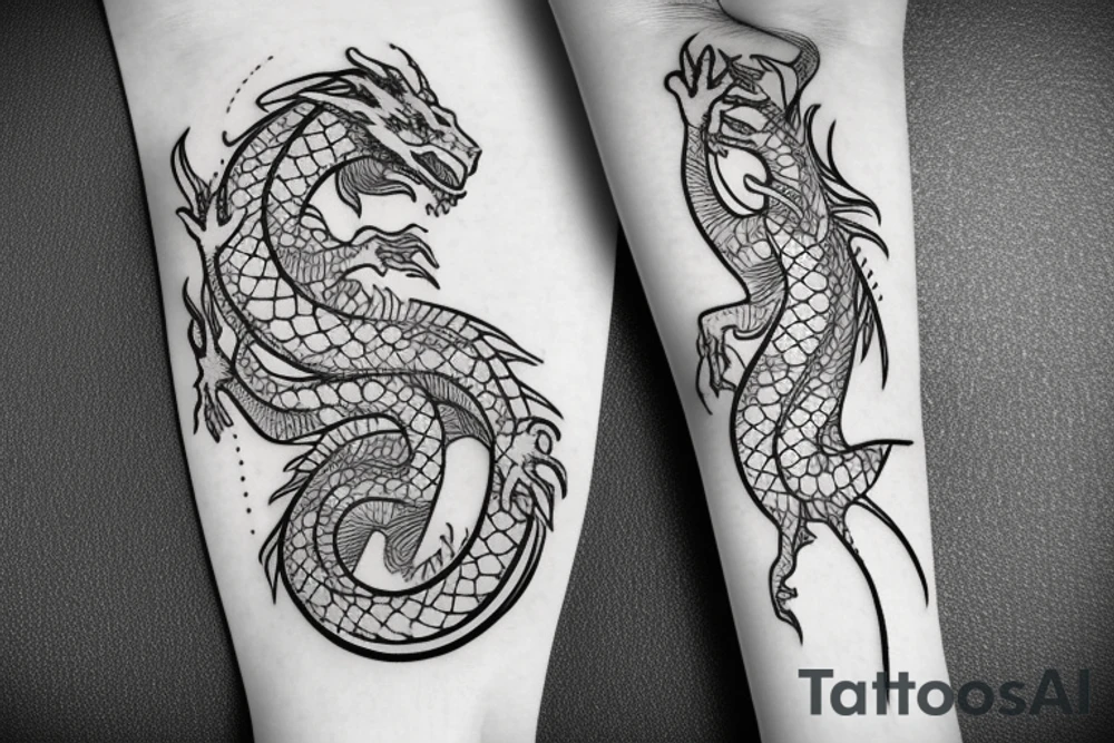 Dragon with flowers and a moon wrist sleeve tattoo idea