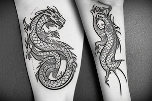 Dragon with flowers and a moon wrist sleeve tattoo idea
