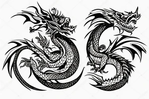 Dragon with flowers and a moon wrist sleeve tattoo idea
