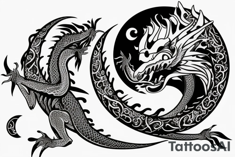 Dragon with flowers and a moon wrist sleeve with text text that says “CYBERIA” tattoo idea