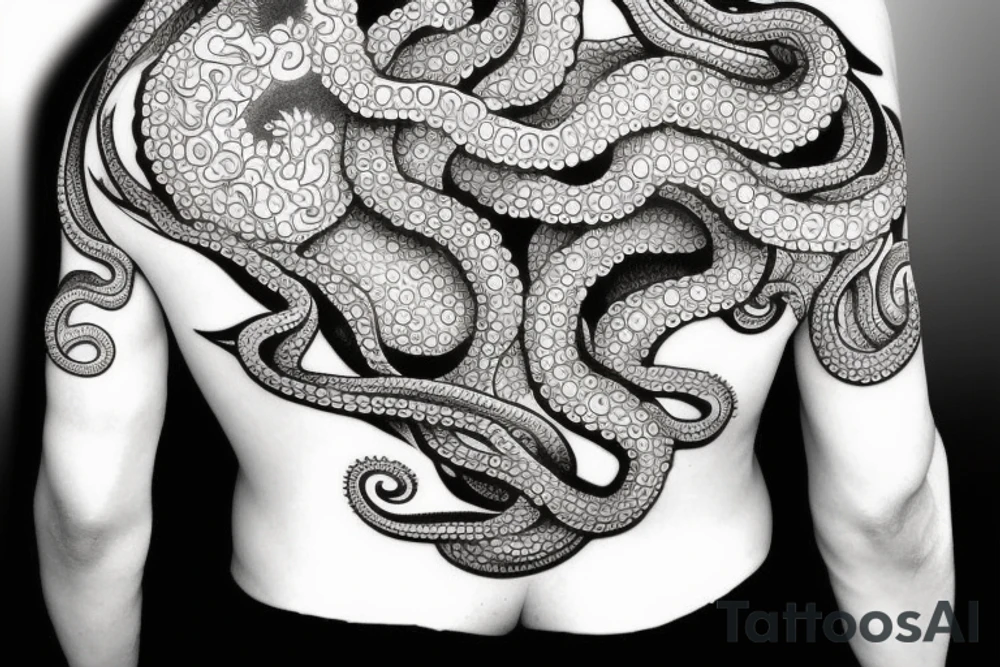 Octopus right side upper back and right shoulder tattoo idea
