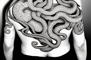 Octopus right side upper back and right shoulder tattoo idea
