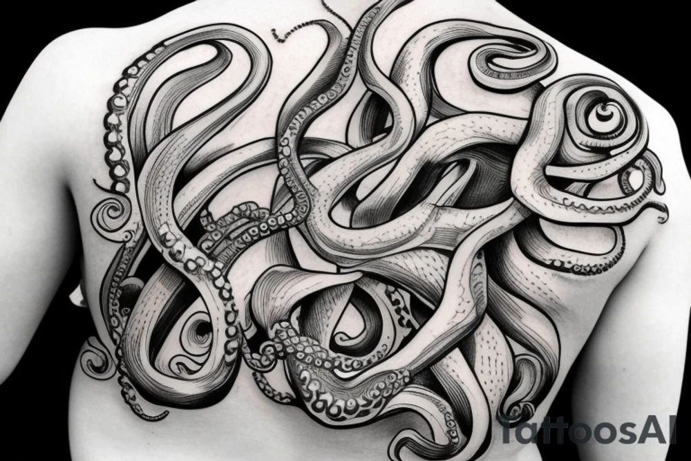 Octopus right side upper back and right shoulder tattoo idea