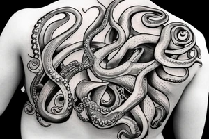 Octopus right side upper back and right shoulder tattoo idea