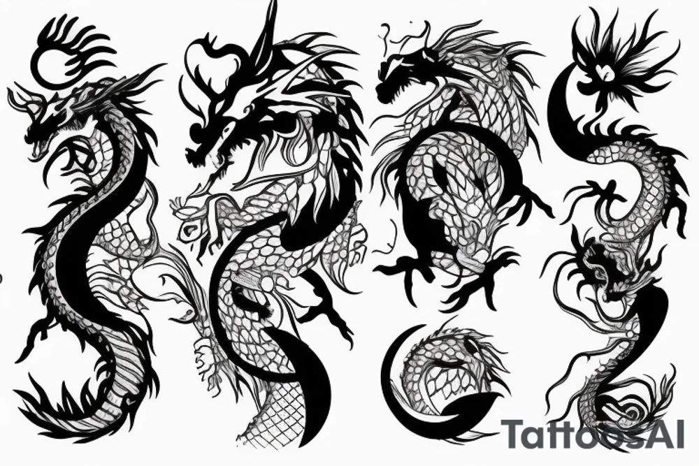 Dragon with flowers and a moon wrist sleeve tattoo idea