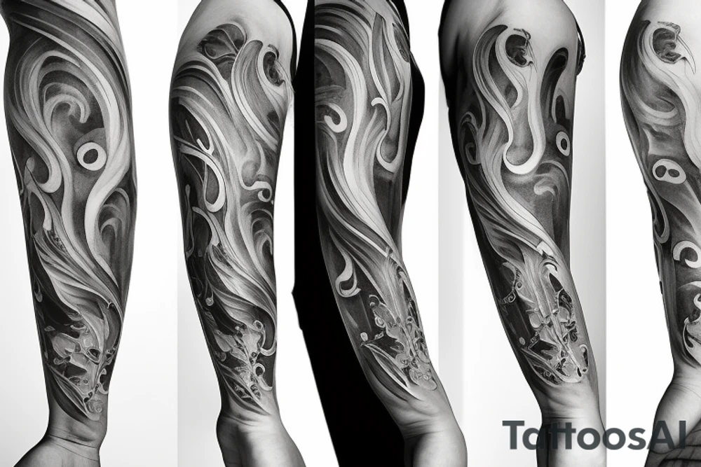 Grand piano and music themed arm sleeve tattoo idea