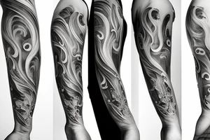 Grand piano and music themed arm sleeve tattoo idea