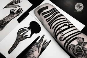 Grand piano and music themed arm sleeve tattoo idea
