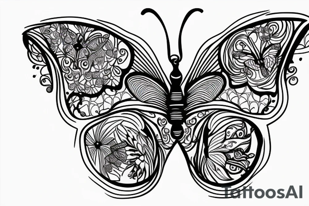 butterfly fine line with my birth date tattoo idea