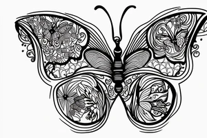butterfly fine line with my birth date tattoo idea
