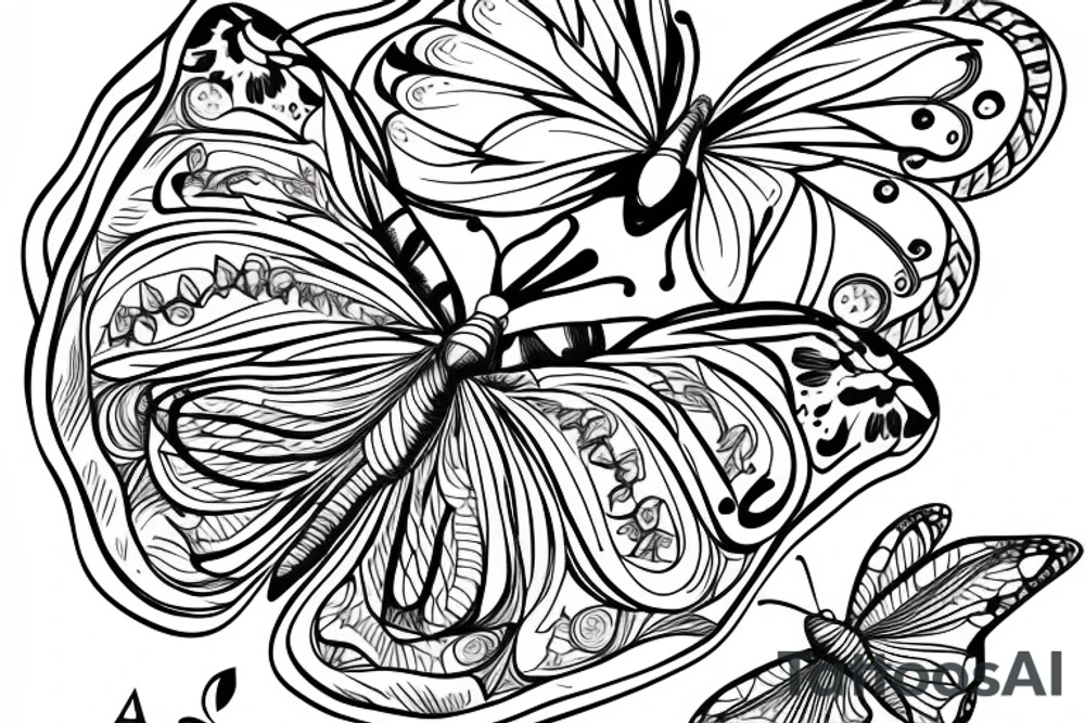 butterfly fine line with my birth date tattoo idea