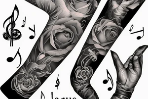 Grand piano and music themed arm sleeve tattoo idea