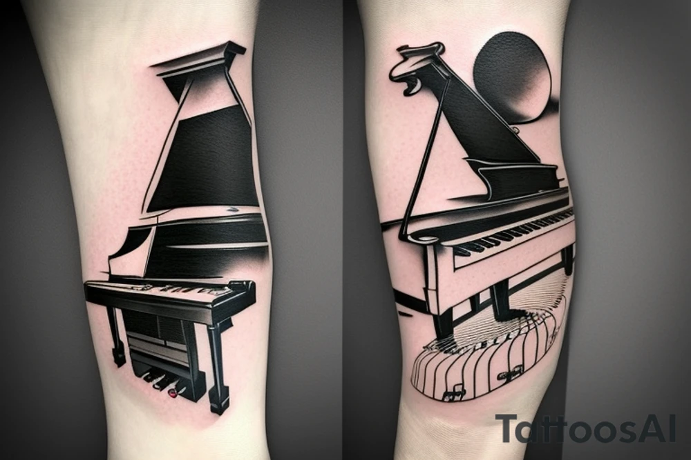 Grand piano and music themed arm sleeve tattoo idea