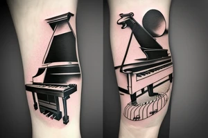 Grand piano and music themed arm sleeve tattoo idea