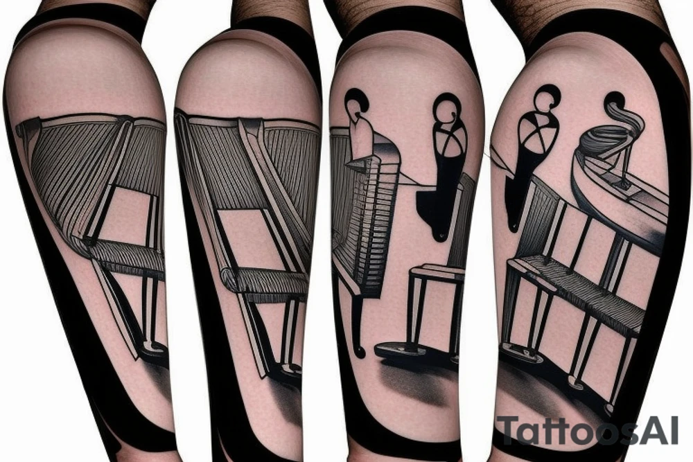 Grand piano and music themed arm sleeve tattoo idea