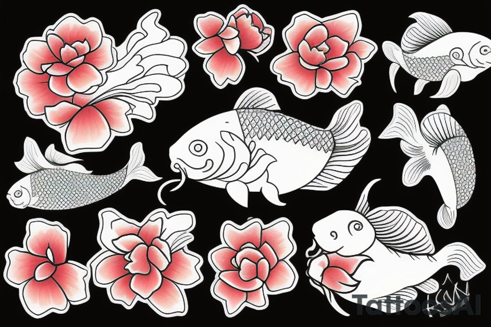 koi fish with flowers tattoo idea