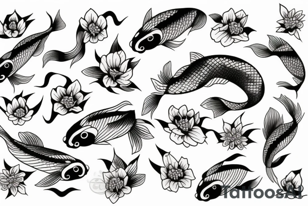 koi fish with flowers tattoo idea