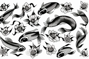 koi fish with flowers tattoo idea