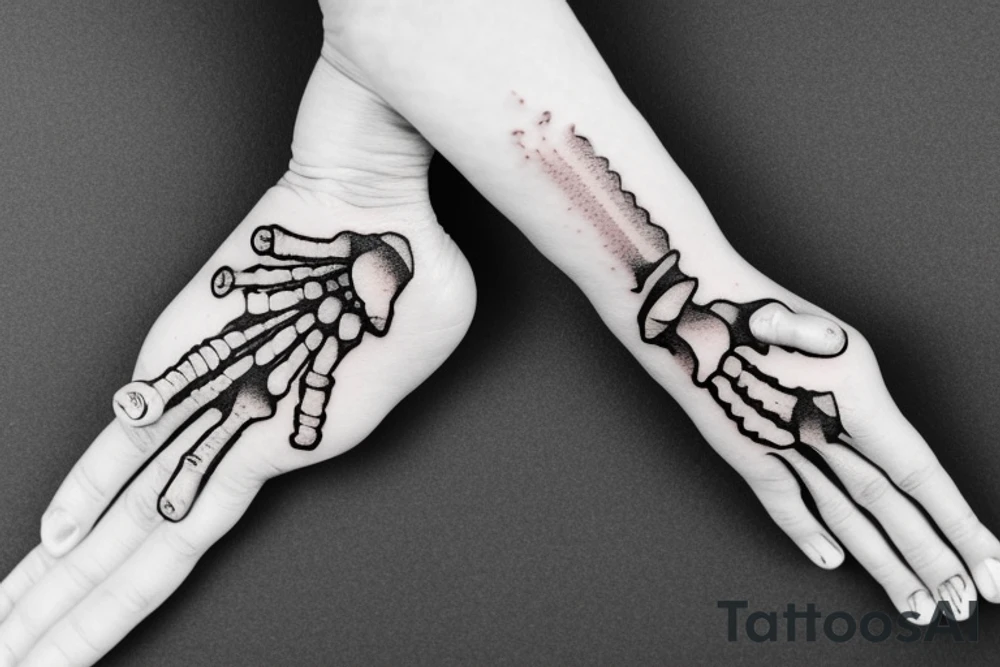 skeleton hand doing the rock-on sign tattoo idea