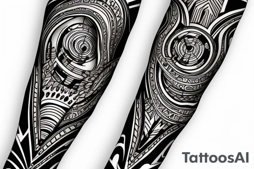 Grand piano and music themed arm sleeve tattoo idea