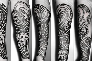 Grand piano, clefs, musical staves and music themed arm sleeve tattoo idea
