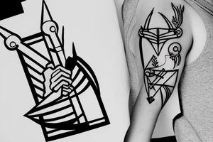 sagittarius with bow, modern & geometric style tattoo idea