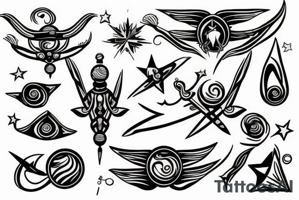 sagittarius bow planet stars elf tattoo idea