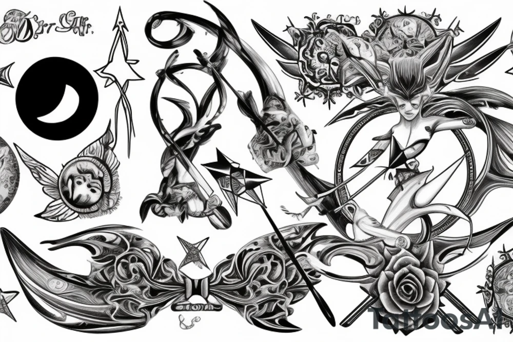sagittarius bow planet stars elf tattoo idea