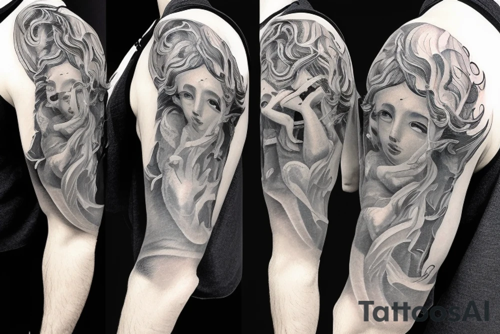 Young Poseidon in battle sleeve tattoo idea