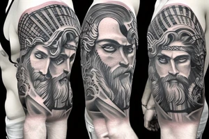 Poseidon in battle sleeve tattoo idea