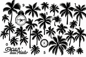 Palm trees, beach, sun, with clock tattoo idea