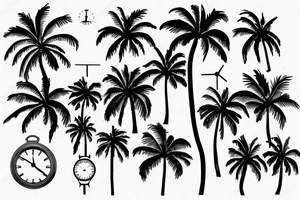 Palm trees, beach, sun, with clock tattoo idea