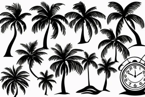 Palm trees, beach, sun, with clock tattoo idea