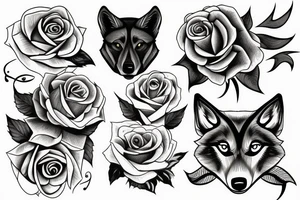 rose with wolf tattoo idea