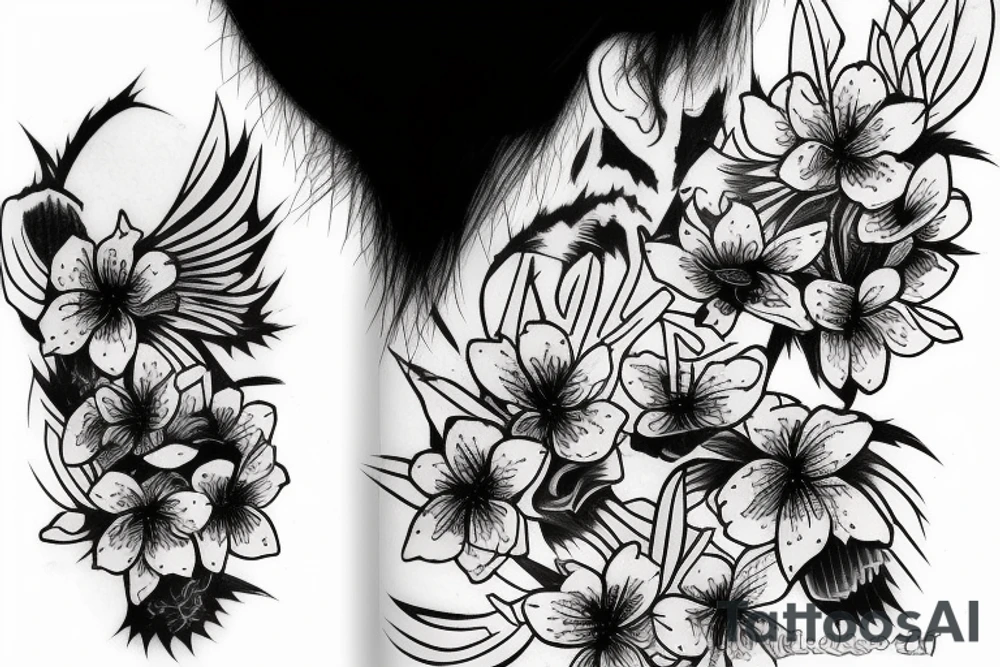 Japanese imagery, samurai, with cherry blossom pedals tattoo idea