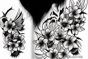 Japanese imagery, samurai, with cherry blossom pedals tattoo idea