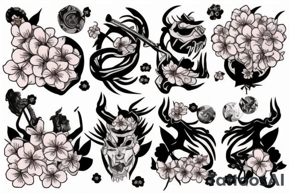 Samurais with cherry blossom pedals tattoo idea