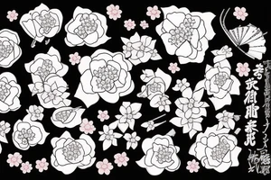 Samurais with cherry blossom pedals tattoo idea