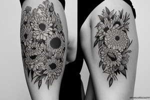 Larkspur and chrysanthemum flowers tattoo idea