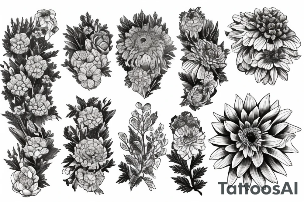 Larkspur and chrysanthemum tattoo idea