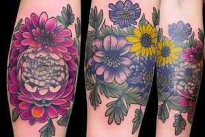 Larkspur and chrysanthemum tattoo idea