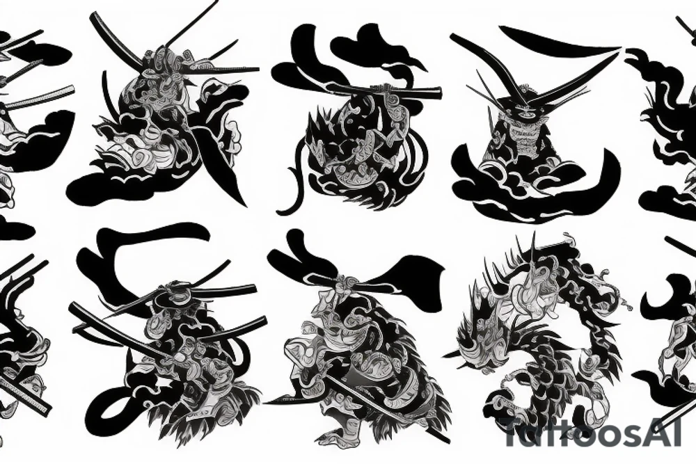Samurais,  pedals and Japanese imagery tattoo idea