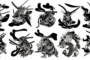Samurais,  pedals and Japanese imagery tattoo idea