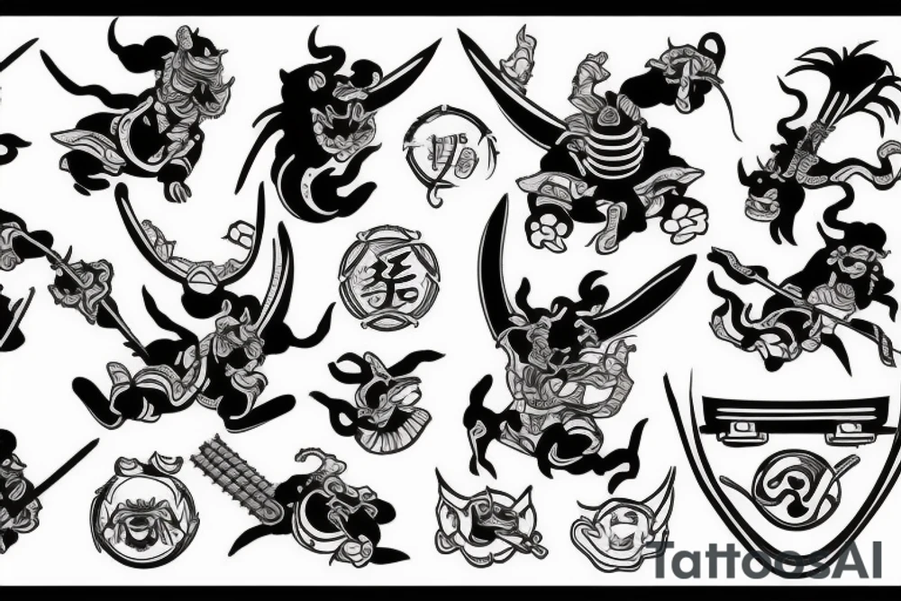 Samurais,  pedals and Japanese imagery tattoo idea