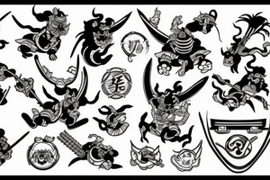 Samurais,  pedals and Japanese imagery tattoo idea